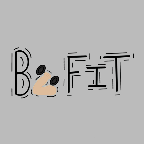 Tekening van letters B en F-I-T tegen grijze achtergrond
