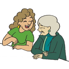 Tekening van twee lachende personen