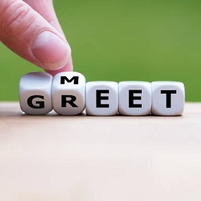 Dobbelstenen met tekst meet & greet