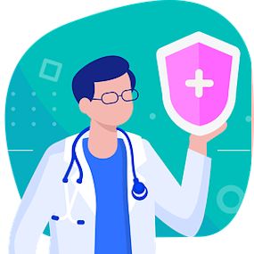 dokter met schild met plusje