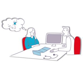 Persoon met arts in gesprek