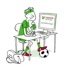 persoon met voetbal en laptop