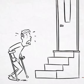 persoon op krukken