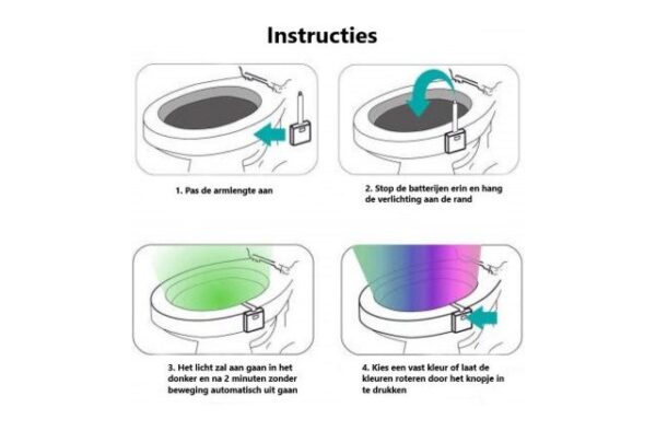 Instructies over hoe de toiletpotverlichting met bewegingssensor te plaatsen